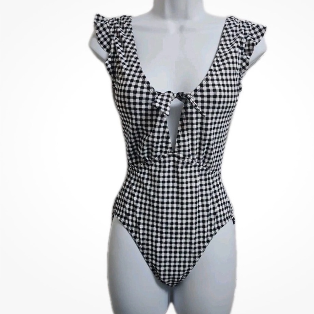 Marina West New Swimsuit One Piece NWT Black White Gingham Tie Front size 2X
